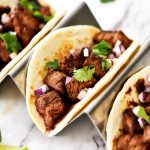 Mexican Street Tacos are filled with carne asada, cilantro and red onion served in corn or flour tortillas. Life-in-the-Lofthouse.com