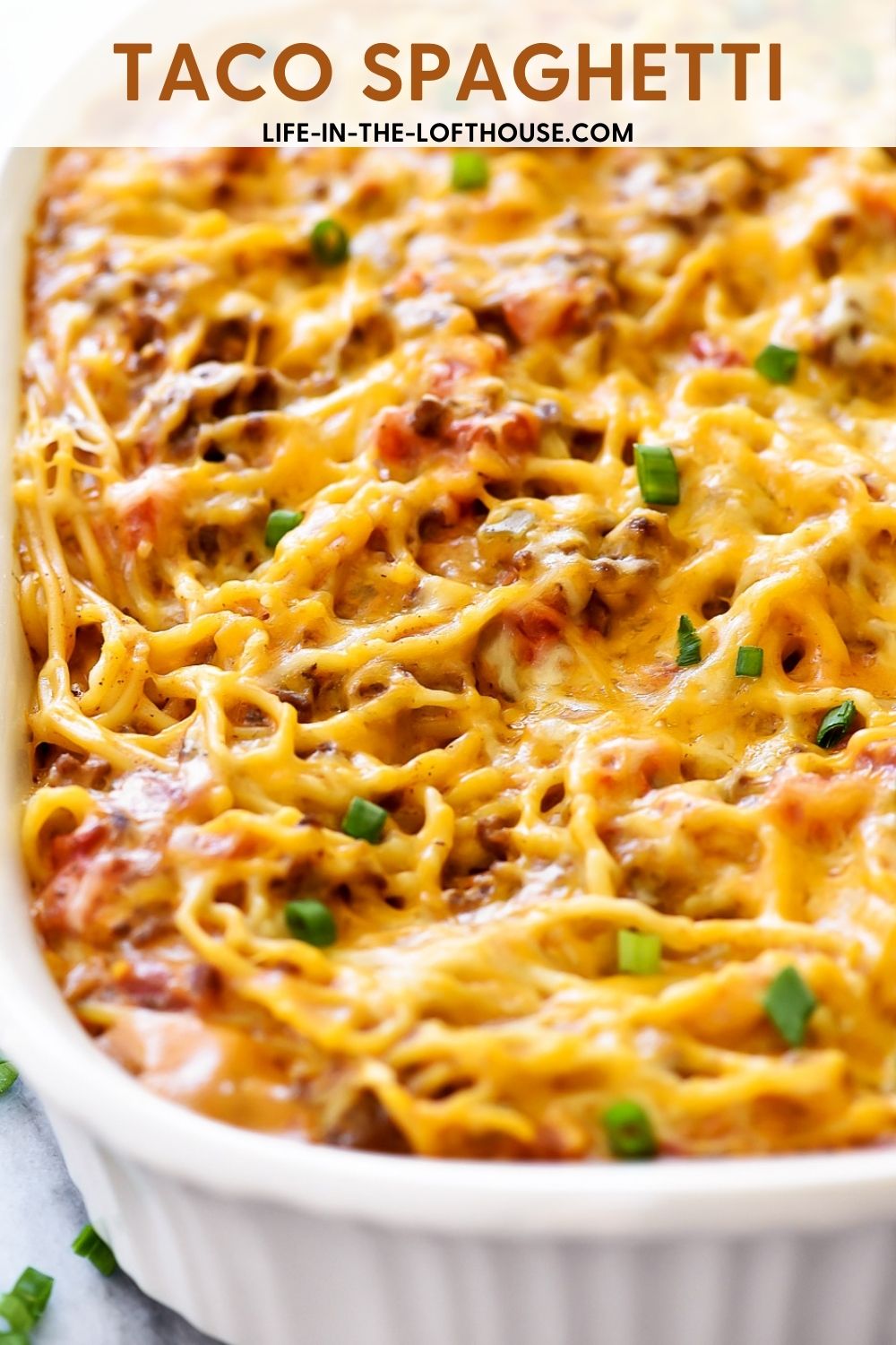 Taco Spaghetti is filled with ground beef, tomatoes, green chilies, taco seasonings and cheese with spaghetti noodles.