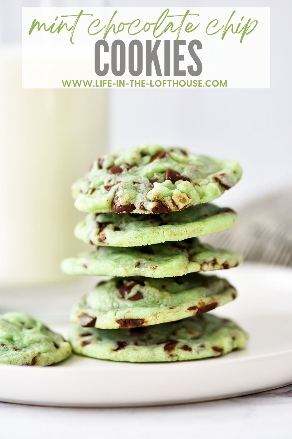 Mint Chocolate Chip Cookies are delicious, soft cookies full of mint flavor and chocolate chips. Life-in-the-Lofthouse.com