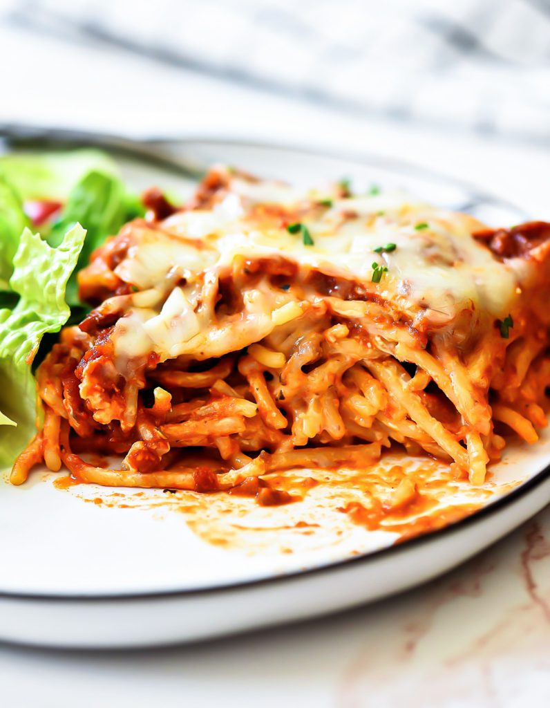 Baked Spaghetti is traditional spaghetti baked in the oven. Life-in-the-Lofthouse.com
