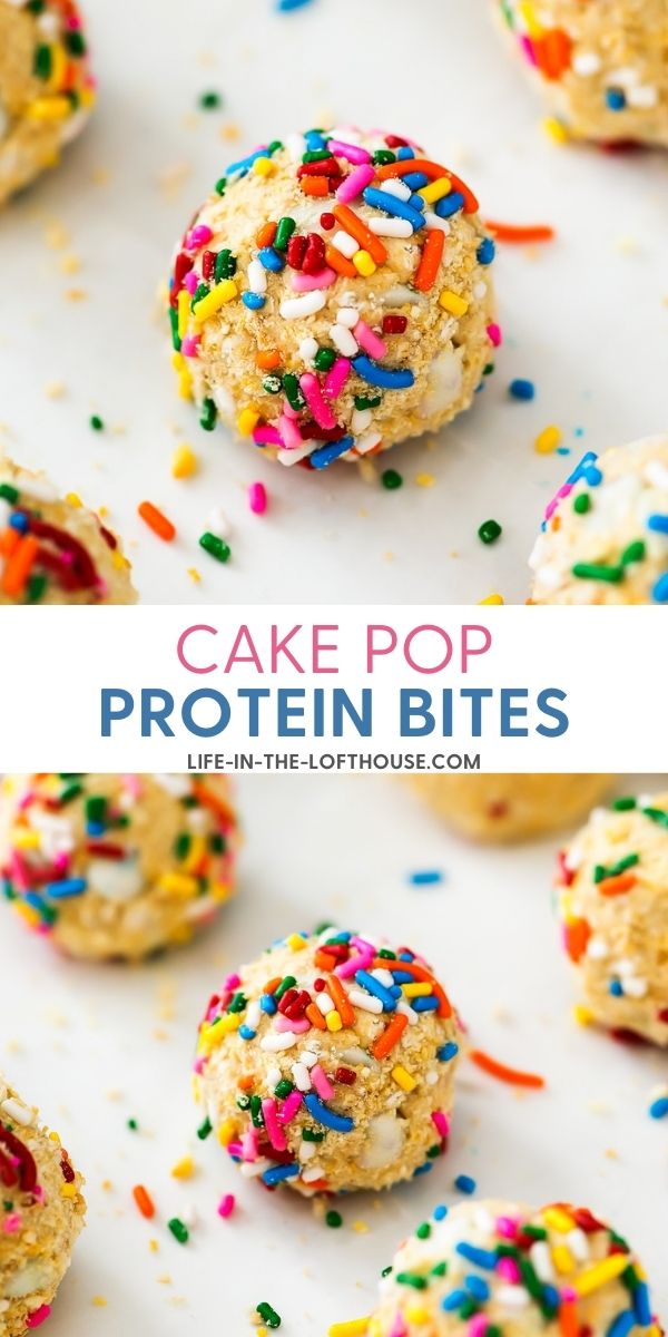 Cake Pop Protein Bites are bite-size protein balls that taste like cake batter. Life-in-the-Lofthouse.com