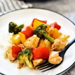 Chicken Stir Fry is seasoned chicken, red bell peppers, and onion served over a bed of brown rice. Life-in-the-Lofthouse.com