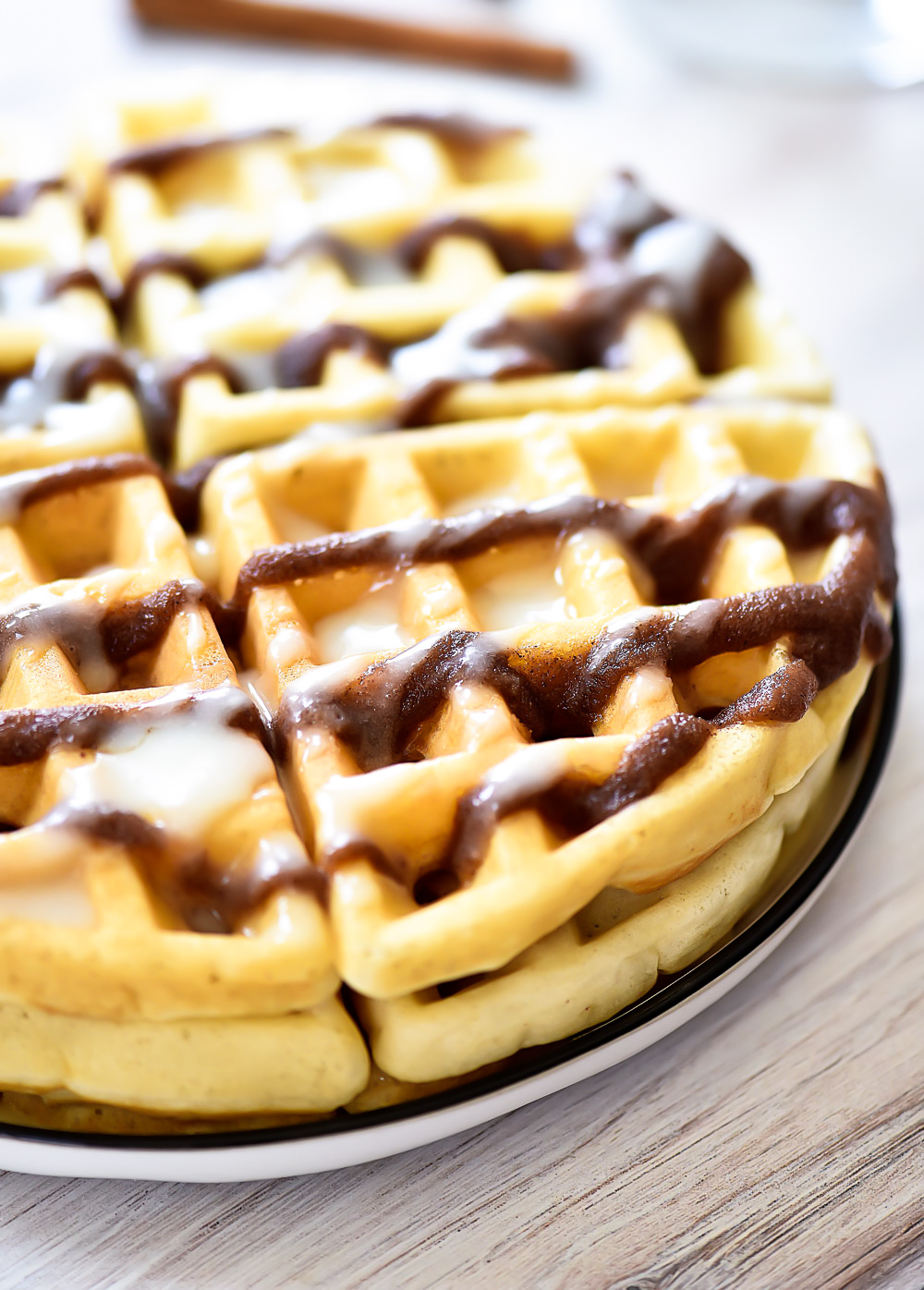 Decadent and delicious waffles with the flavors of cinnamon rolls. Life-in-the-Lofthouse.com
