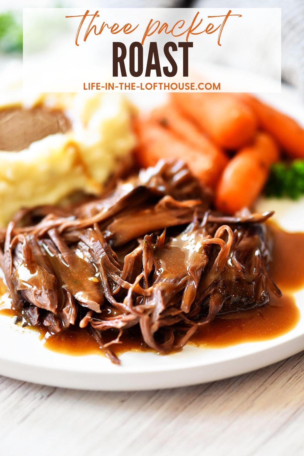 Three Packet Roast is a flavorful slow cooked roast that only requires a packet of Brown gravy mix, Italian Seasoning and Ranch dressing mix. Life-in-the-Lofthouse.com