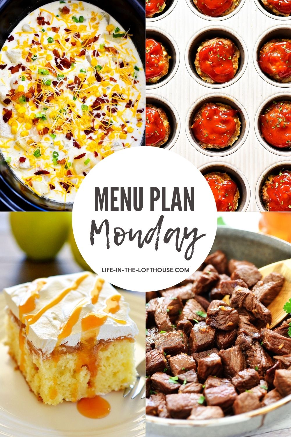 A weekly menu filled with six dinners recipes and one dessert recipe. 