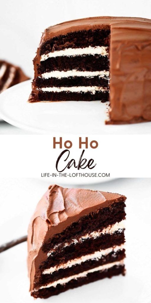 Ho Ho Cake is a chocolate cake with layers of vanilla cream and chocolate frosting on top. Life-in-the-Lofthouse.com