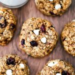 Breakfast Cookies with oats, white chocolate and craisins.