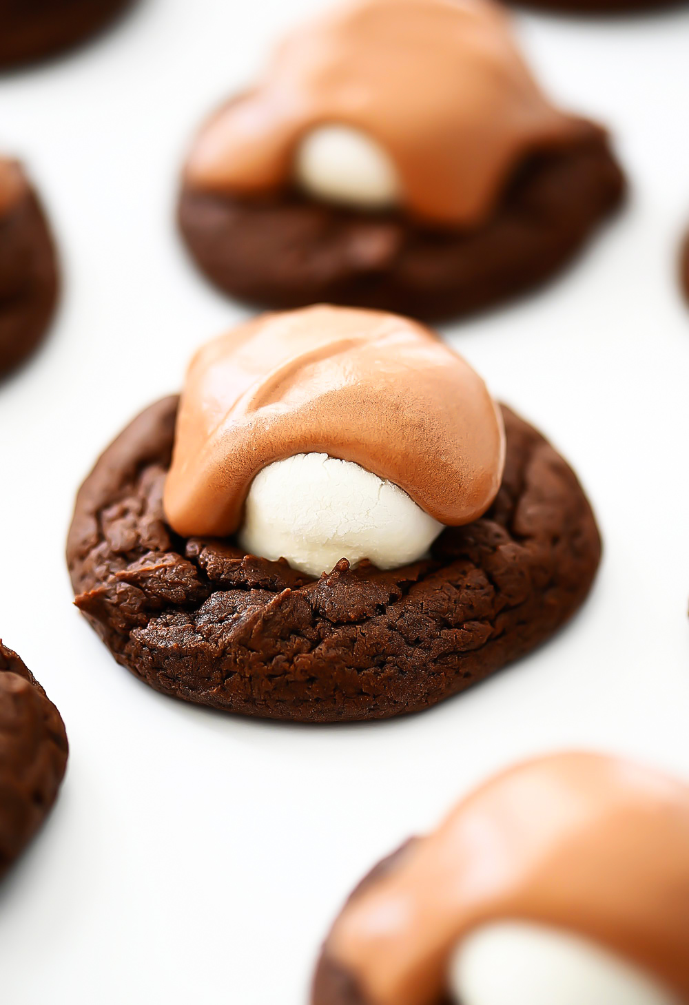 Double chocolate cookies with marshmallow and frosting.