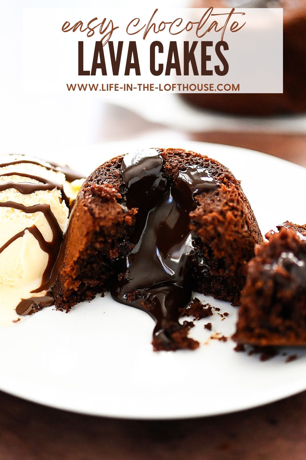 Easy Chocolate Lava Cakes are mini chocolate cakes with a warm center of hot fudge, topped with a big scoop of vanilla ice cream and then drenched in chocolate magic shell. Life-in-the-Lofthouse.com