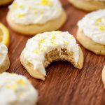 Lemon flavored sugar cookies with lemon buttercream frosting on top.