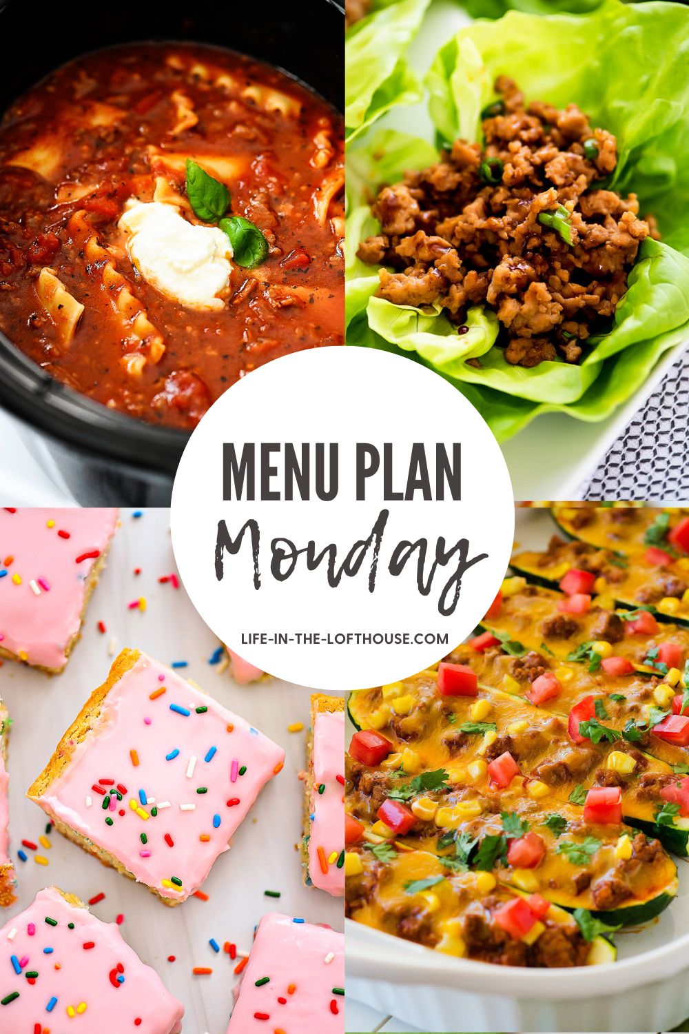 Menu Plan Monday is a list of recipes with six dinner ideas and one dessert.