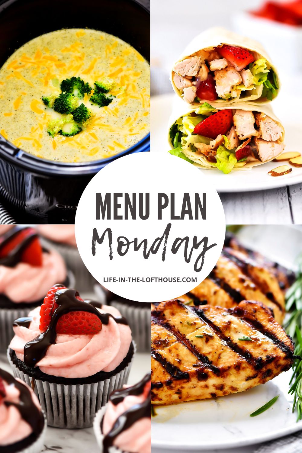 Menu Plan Monday is a list of 6 dinner ideas and one dessert.