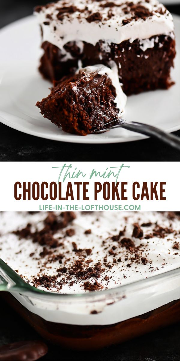 Chocolate Poke Cake with mint cookies