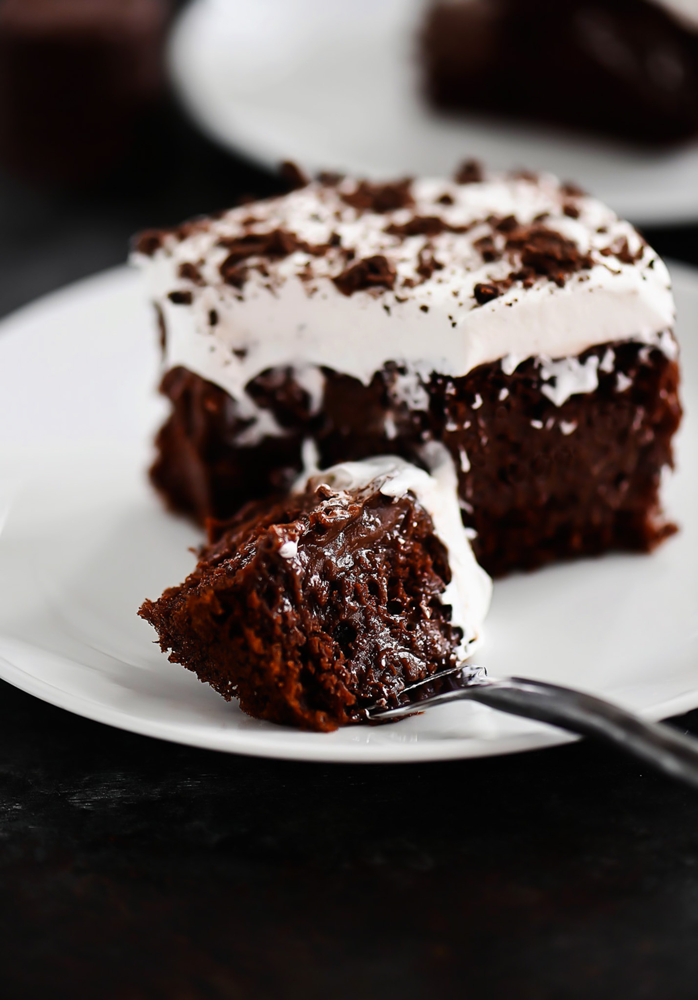 Chocolate Poke Cake with mint cookies