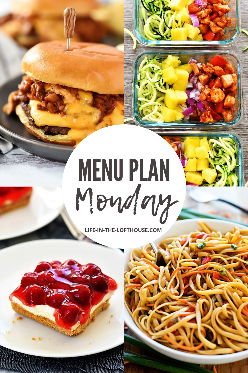 Menu Plan Monday is a list of six dinners and one dessert. 