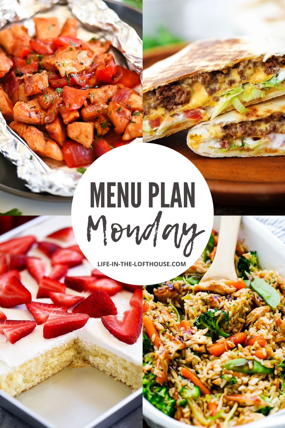 Menu Plan Monday is a list of six dinners and one dessert.