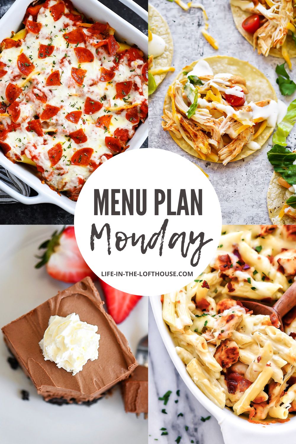Menu Plan Monday is a list of 6 dinners and one dessert. 