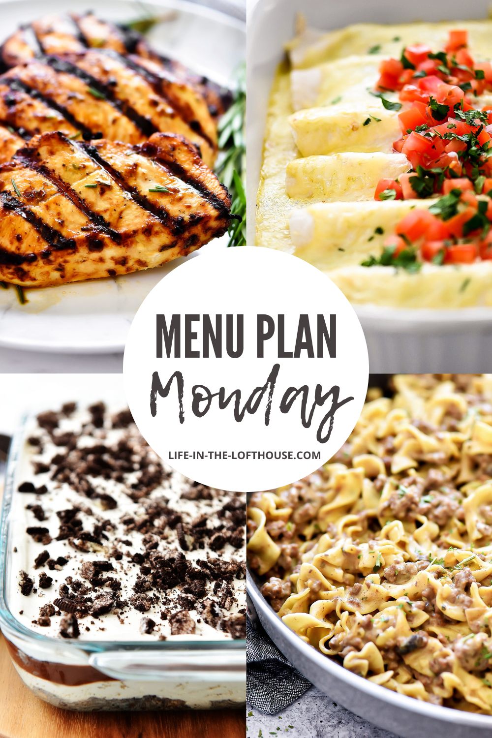 Menu Plan Monday is a list of 6 dinners and one dessert.