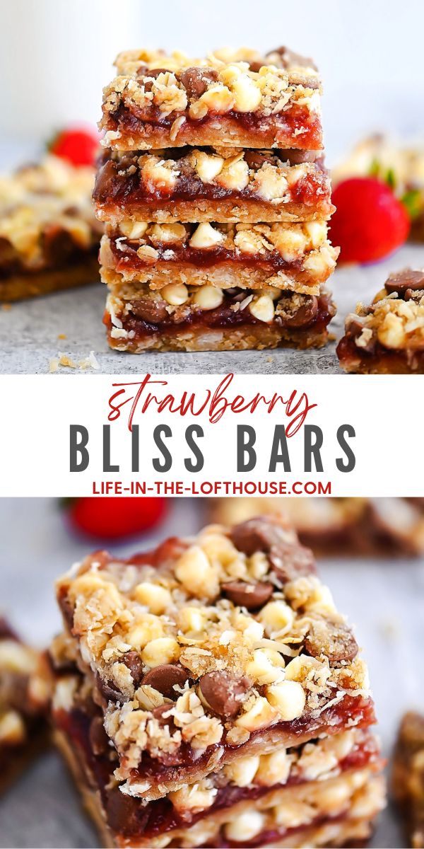 Bliss Bars with strawberry jam and chocolate.