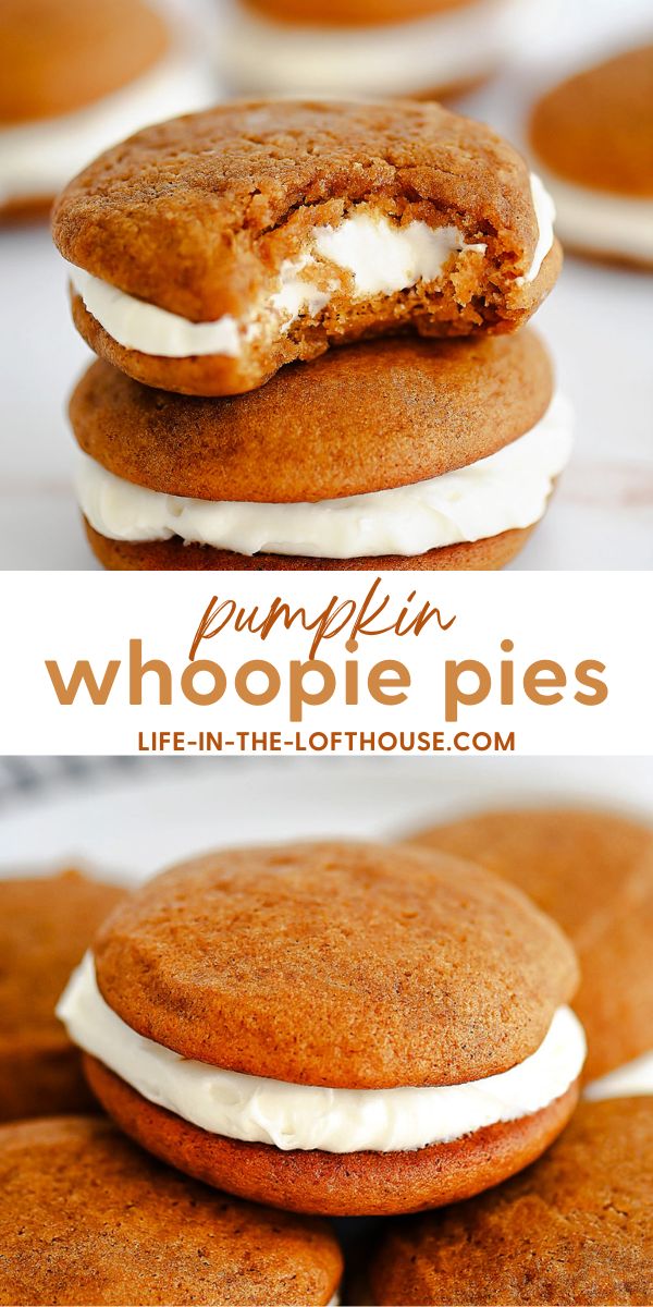 Whoopie Pies filled with pumpkin flavor and cream cheese frosting.