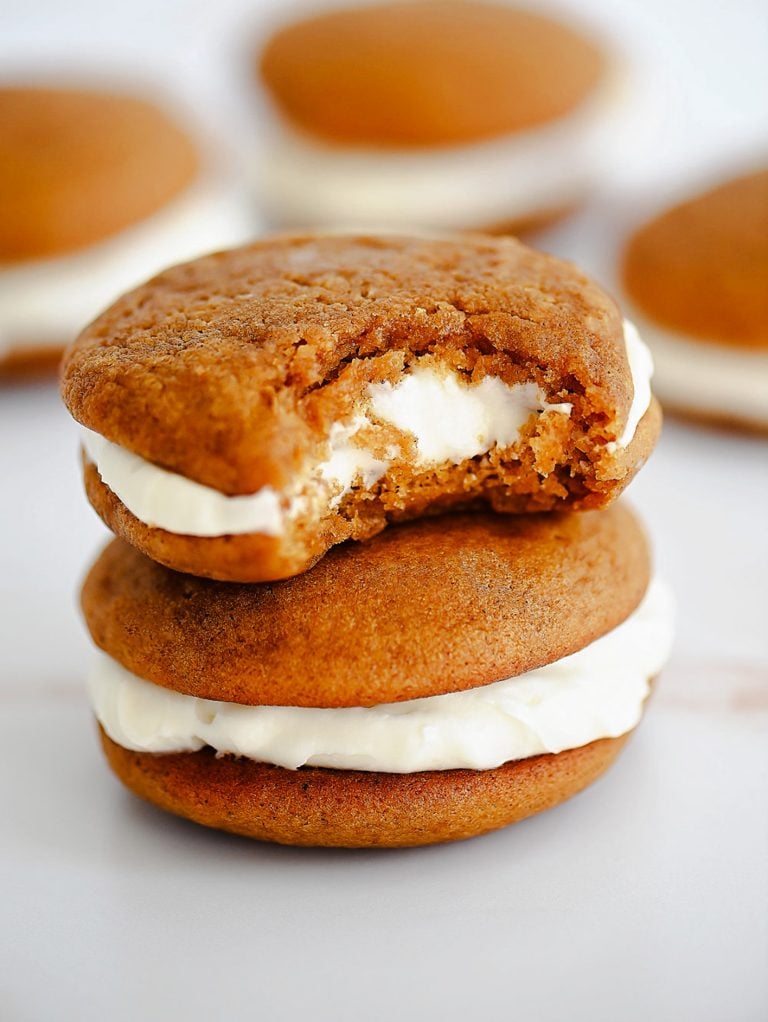 Whoopie Pies filled with pumpkin flavor and cream cheese frosting.