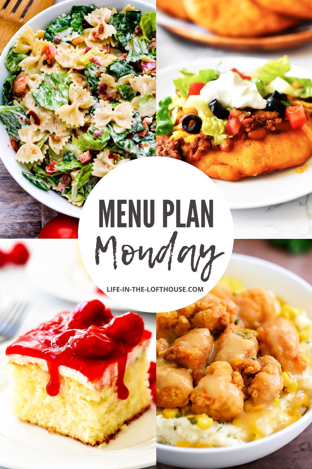 Menu Plan Monday is a list of six dinner ideas and one dessert.