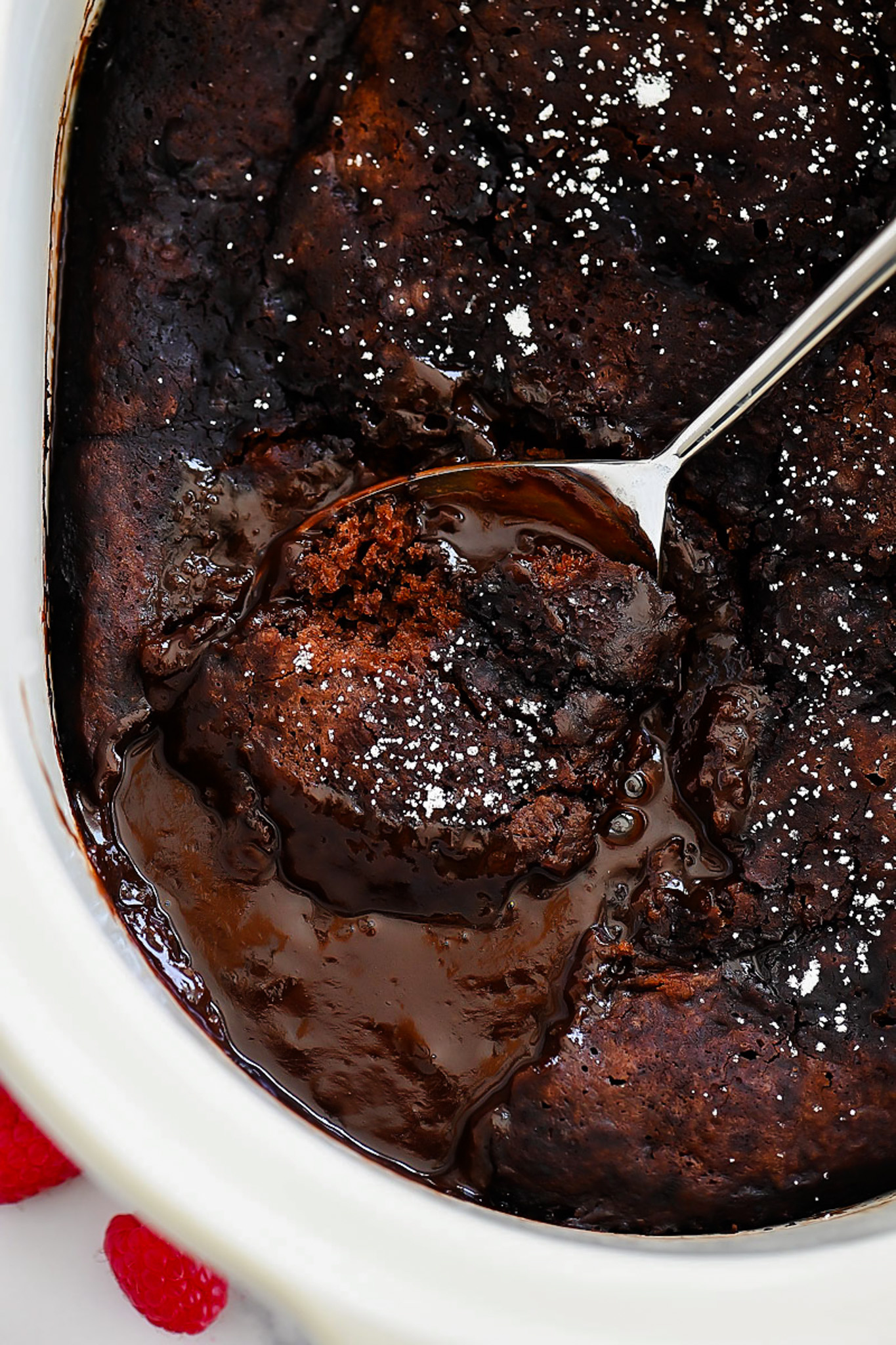 Lava cake baked in the slow cooker. 