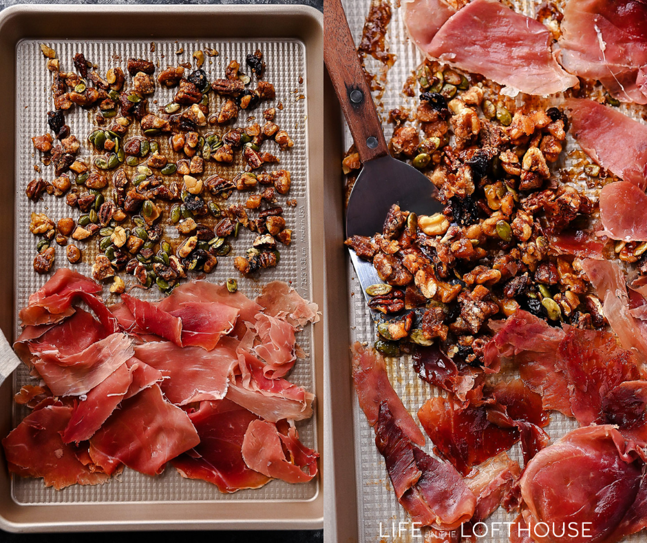 Pecans, Pumpkin Seeds and Prosciutto toasting steps