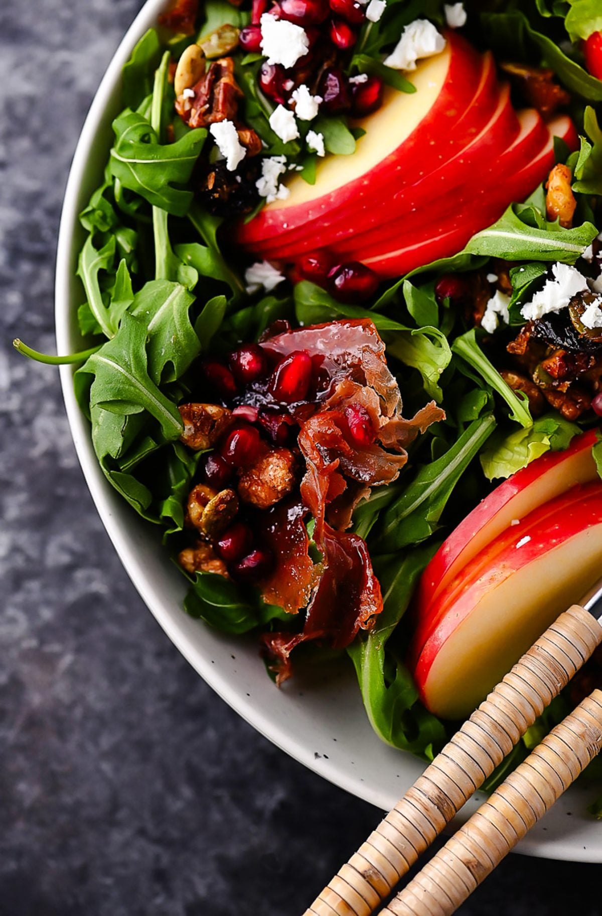 Honeycrisp Apple, Prosciutto, and Feta Salad combines crisp apples, salty prosciutto, creamy feta, and a tangy apple cider vinaigrette.