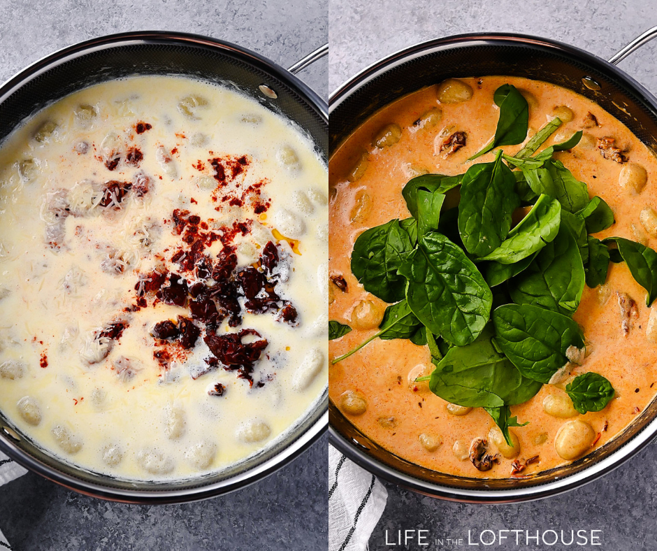 One-Pan Creamy Chicken and Gnocchi, featuring tender chicken, sun-dried tomatoes, spinach, and a rich Parmesan cream sauce.