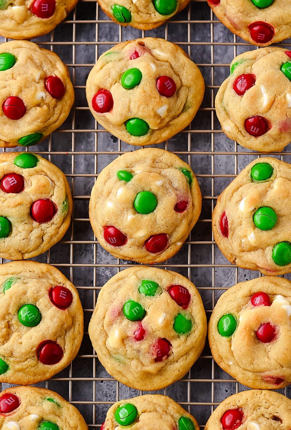 Chewy and delicious Christmas Cookies with M&Ms and white chocolate chips.