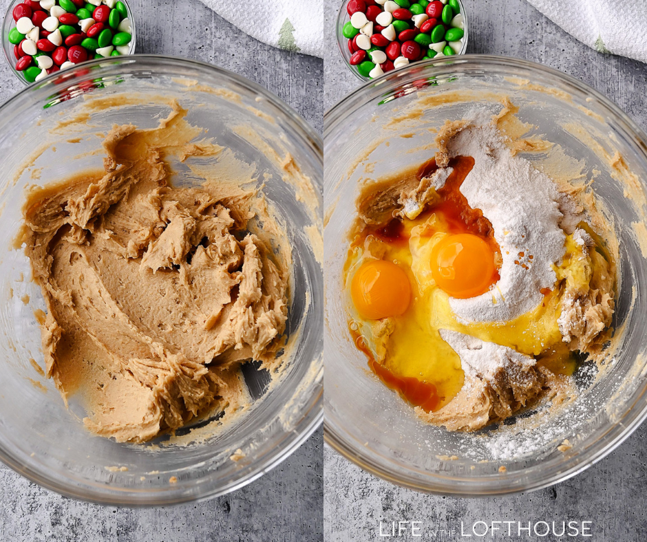 Steps for making Christmas MM Pudding Cookies