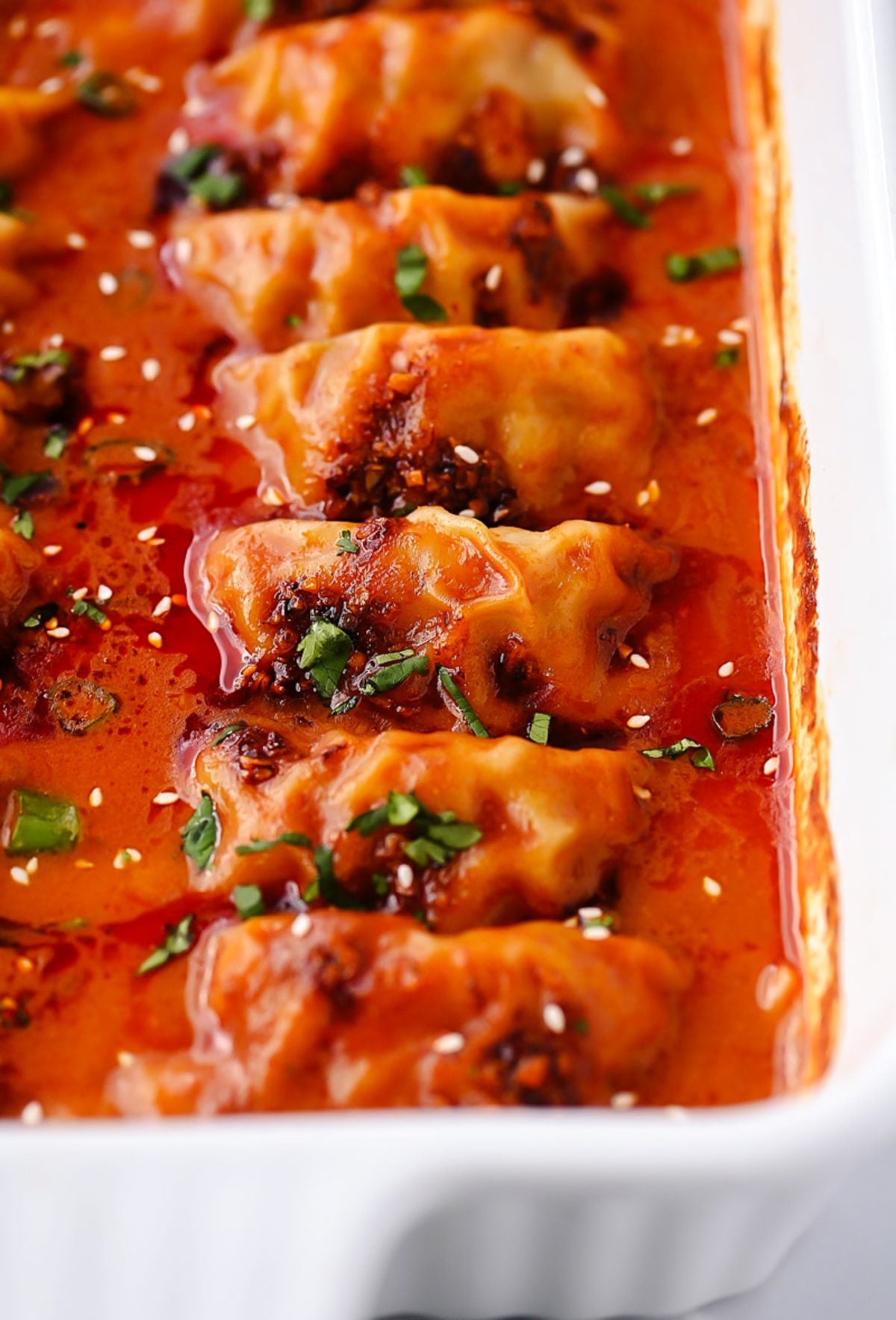 One Pan Dumplings in Red Curry Coconut Sauce