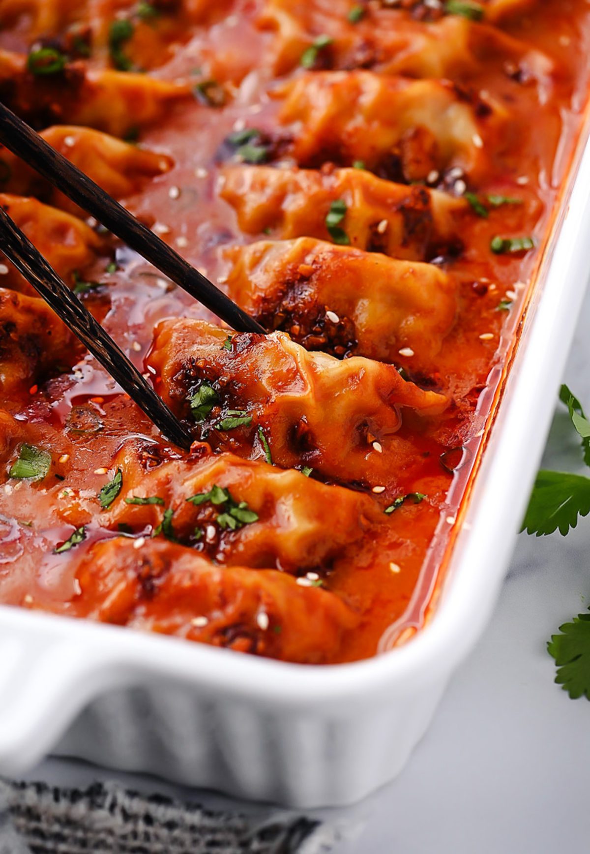 One Pan Dumplings in Red Curry Coconut Sauce