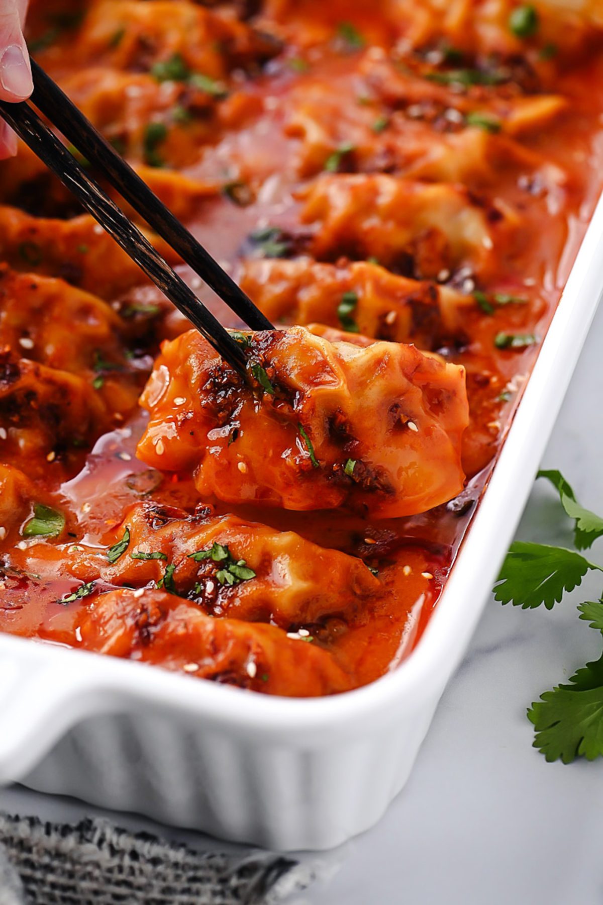 One Pan Dumplings in Red Curry Coconut Sauce