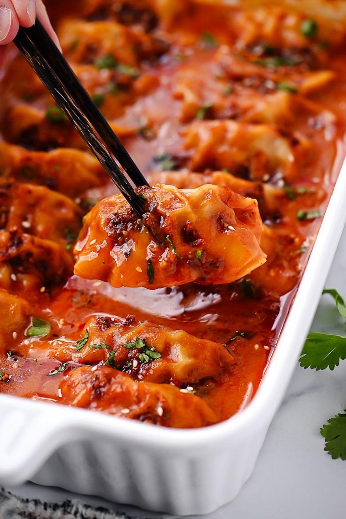 One Pan Dumplings in Red Curry Coconut Sauce