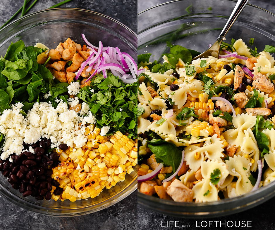 Mexican Street Corn Chicken Pasta Salad Steps