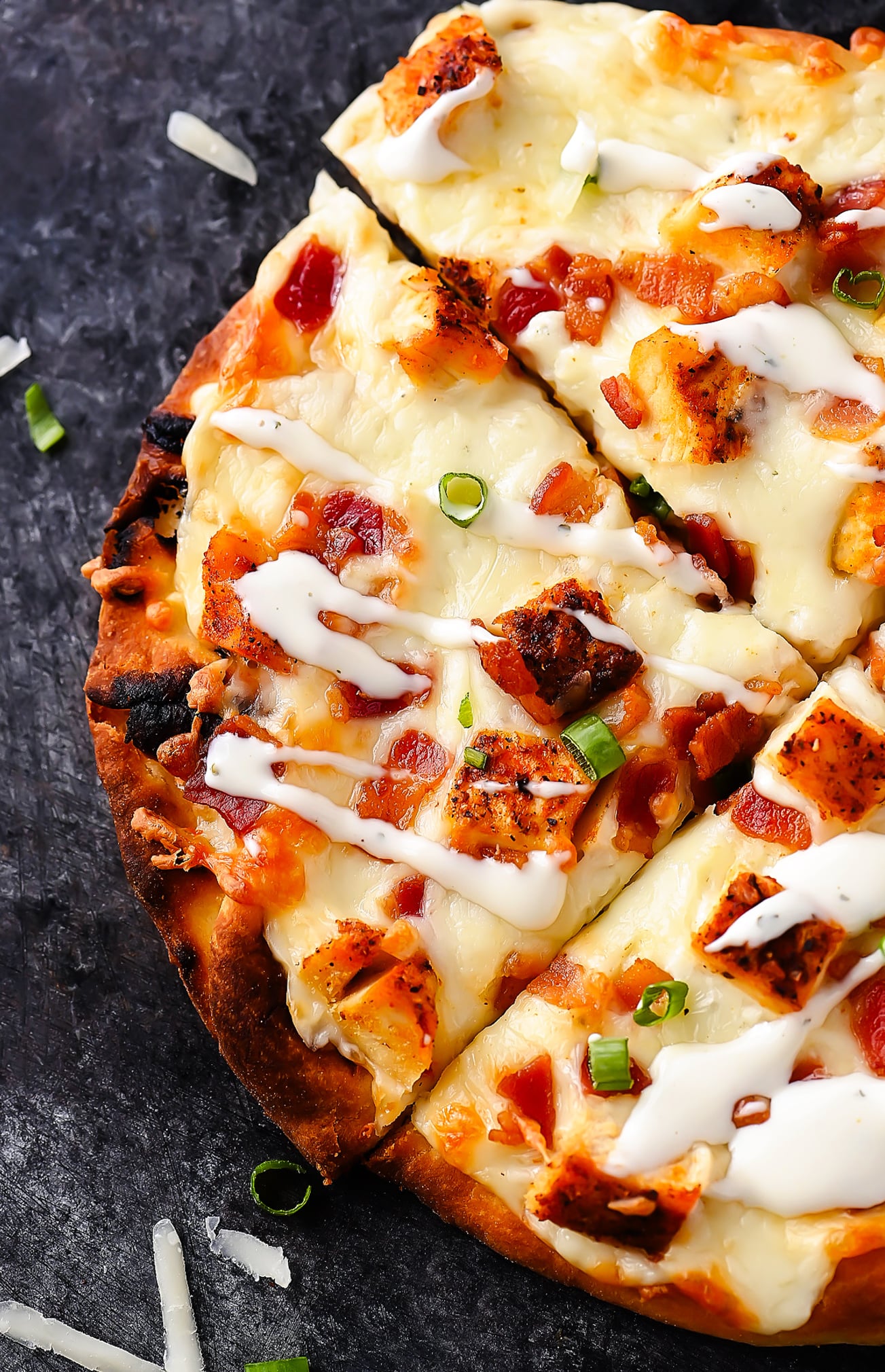 Chicken Bacon Ranch Naan Pizzas 