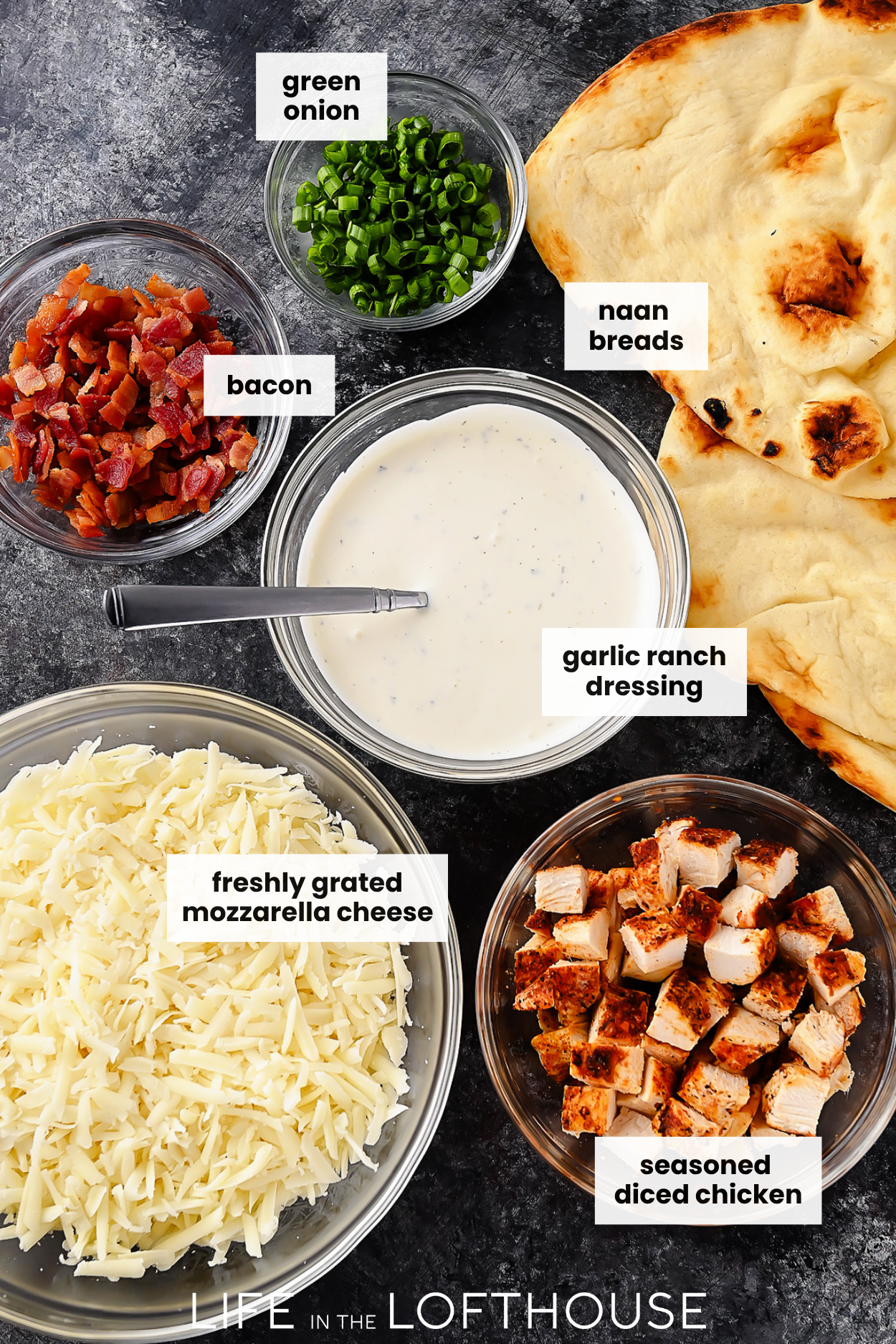 Chicken Bacon Ranch Naan Pizzas Ingredients
